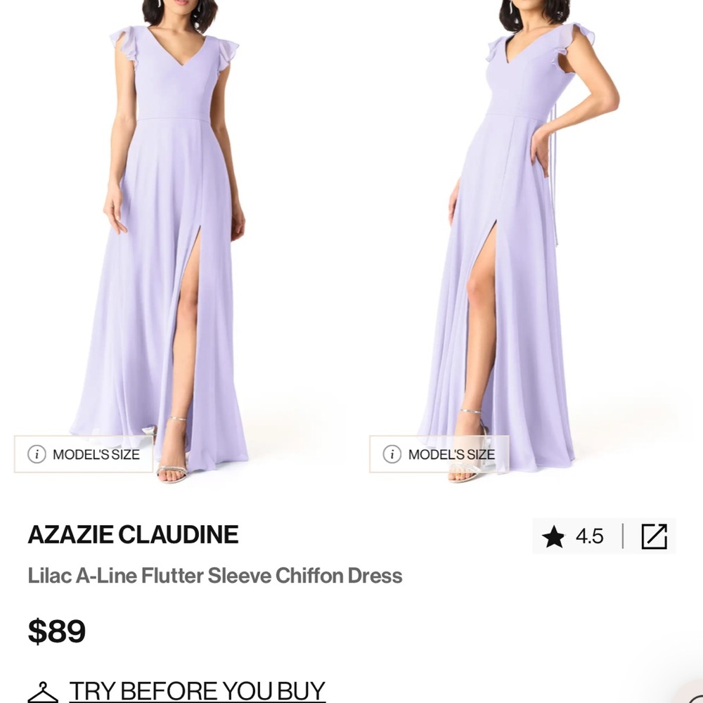 Azazie Lilac Flutter Sleeve Chiffon Dress - Claudine
